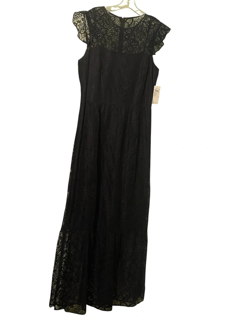 NWT-Lauren Ralph Lauren black lace maxi with flutter sleeves. Size 12. - Picture 2 of 10